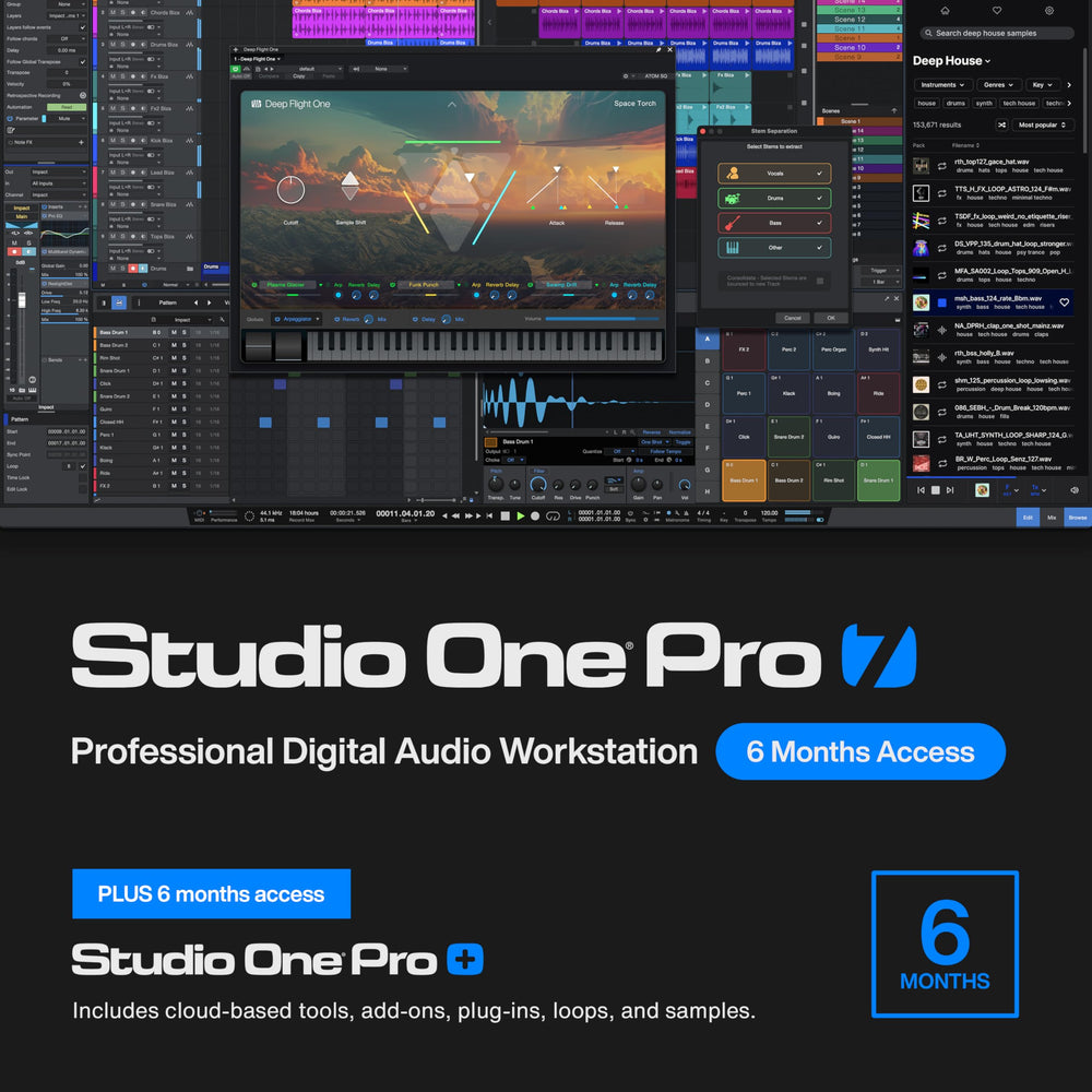 Studio One Pro+ 6 Months Access Key — Music Production Recording Software, Studio One Pro 7 DAW Access plus Extra Access to 100GB Cloud Storage, Plug-Ins, Mix Effects, Loops & Samples