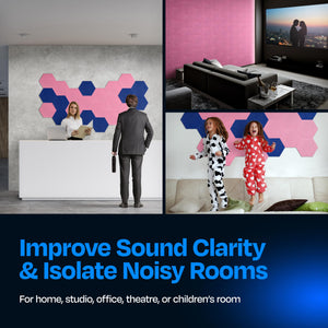 Ekkogo Acoustic Panels 12-Pack Soundproof Wall Panels 12"X10.4"X0.4" Sound Panels High Density Sound Dampening Panels - [Chic Pink Hexagon]