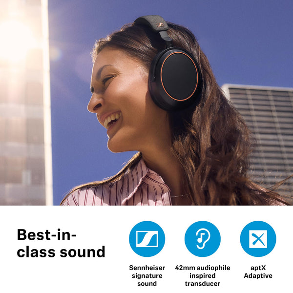 Sennheiser Consumer Audio Momentum 4 Wireless Headphones - Bluetooth Headset for Crystal-Clear Calls with Adaptive Noise Cancellation, 60h Battery Life, Lightweight Folding Design - Black/Copper