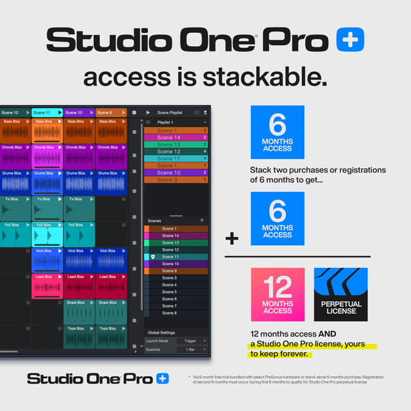 Studio One Pro+ 6 Months Access Key — Music Production Recording Software, Studio One Pro 7 DAW Access plus Extra Access to 100GB Cloud Storage, Plug-Ins, Mix Effects, Loops & Samples