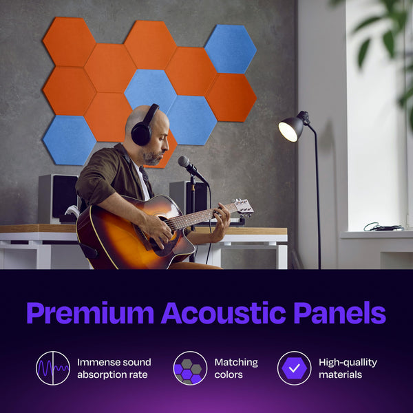 Ekkogo Acoustic Panels 12-Pack Soundproof Wall Panels 12"X10.4"X0.4" Sound Panels High Density Sound Dampening Panels - [Poppy Orange Hexagon]