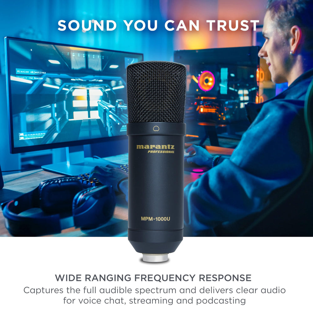 Marantz Professional MPM-1000U USB Condenser Microphone for Gaming, Streaming and Podcasting - Built-In Audio Interface, Desktop Stand, Plug-and-Play, Black