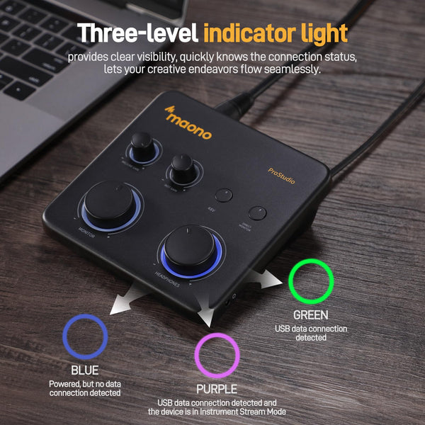 MAONO USB Audio Interface for PC: Interface with XLR Input 24-bit/192kHz Routing Software LOOPBACK ASIO Driver for Recording Music, Home-Studio, Guitar, Podcast, Streaming, DAW(PS22 Lite Black)