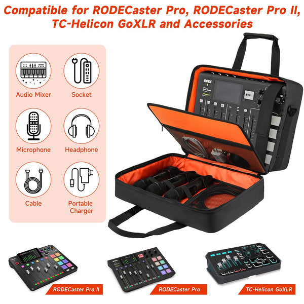 LEFOR·Z Large Audio Mixer Travel Case Compatible with RODECaster Pro,RODECaster Pro II,TC-Helicon GoXLR,Podcast Mixer Case Protective DJ Mixer Storage Bag for Microphones and More Podcast Equipment