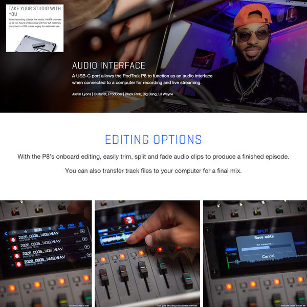 Zoom PodTrak P8 Multitrack Podcast Recorder + 2X Zoom ZDM-1 Podcast Mic + 2X Headphones + 2X Windscreens + 2X Tabletop Stands + 64GB Memory Card + 2X Boom Arms + Cables - Ultimate Podcasting Bundle