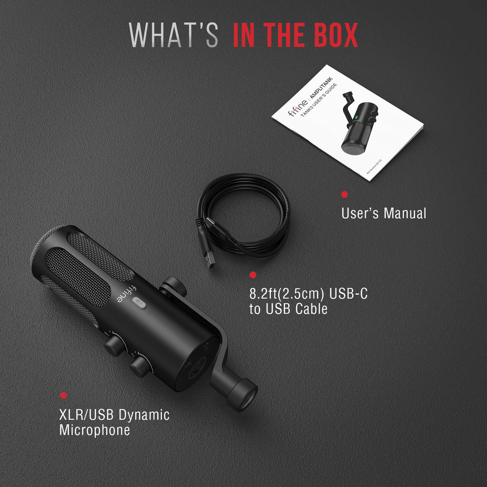 FIFINE XLR/USB Podcast Dynamic Microphone for Streaming, Studio XLR Microphone, PC Streamer Mic All Metal with Mute Button, Headphone Jack, for Vocal Voice Over Music Recording-AmpliTank Tank3
