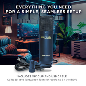 Marantz Professional MPM-1000U USB Condenser Microphone for Gaming, Streaming and Podcasting - Built-In Audio Interface, Desktop Stand, Plug-and-Play, Black