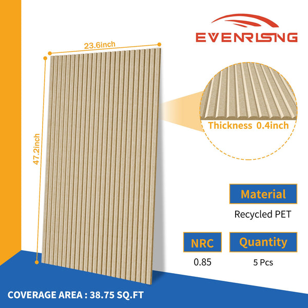 5 Pack Acoustic Panels,47.2x23.6x0.4 inch Acoustical Wall Panels,Large Soundproof Panels,Self-Adhesive Sound proof Panels for Walls,Acoustic Treatment for Recording Studio&Office,Camel
