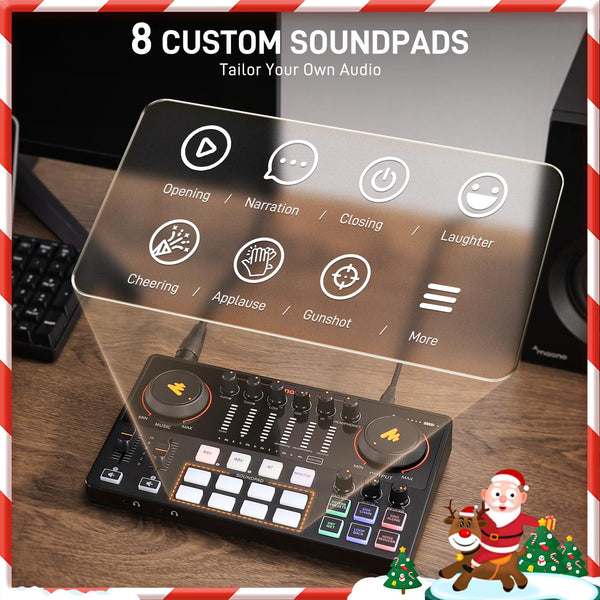 MAONO Podcast Equipment Bundle for 2: Audio Interface Mixer with 2 XLR Condenser Mic and 2 Headphone Podcast Streaming MaonoCaster E2 Gen2+2*PM320T+2*MH700