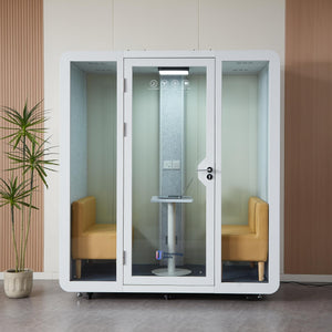 GEARONIC Mobile Office Pod Booth, Standard Sound Proof Office Pod for 2 People, Sound Pod Booth with Mobile Roller, LED Lighting System,Fans and AC USB Ports