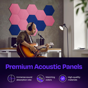 Ekkogo Acoustic Panels 12-Pack Soundproof Wall Panels 12"X10.4"X0.4" Sound Panels High Density Sound Dampening Panels - [Chic Pink Hexagon]
