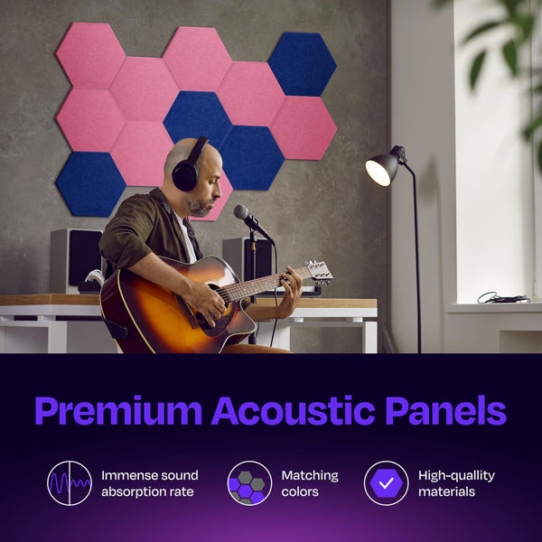 Ekkogo Acoustic Panels 12-Pack Soundproof Wall Panels 12"X10.4"X0.4" Sound Panels High Density Sound Dampening Panels - [Chic Pink Hexagon]