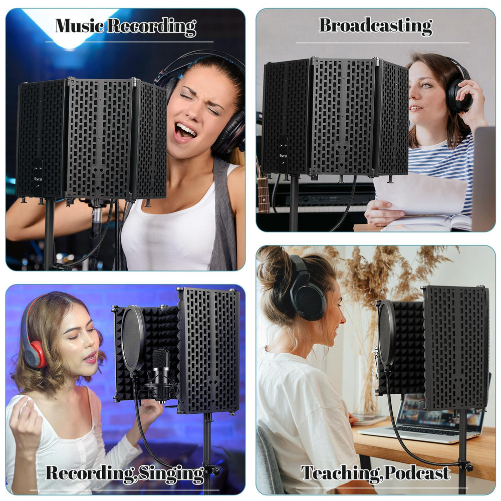 Microphone Stand With Isolation Shield,Recording Studio Equipment With Pop Filter,Tripod Stand, Foldable Mic Shield With Sound Insulation For Recording Studio, Podcasts,Broadcasting