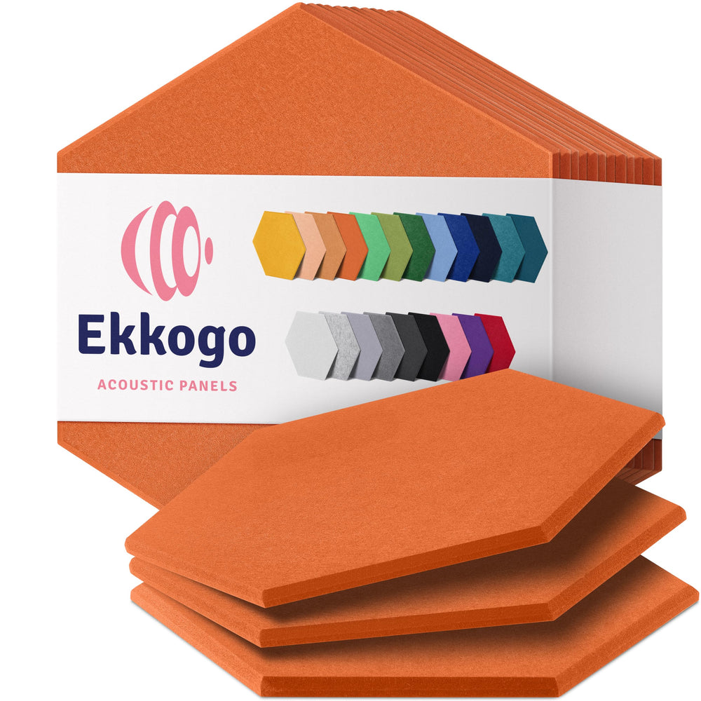 Ekkogo Acoustic Panels 12-Pack Soundproof Wall Panels 12"X10.4"X0.4" Sound Panels High Density Sound Dampening Panels - [Poppy Orange Hexagon]