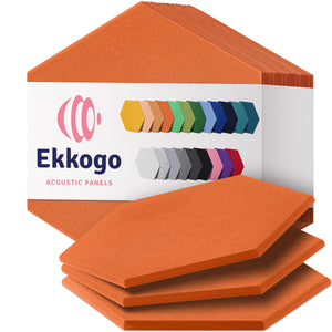 Ekkogo Acoustic Panels 12-Pack Soundproof Wall Panels 12"X10.4"X0.4" Sound Panels High Density Sound Dampening Panels - [Poppy Orange Hexagon]