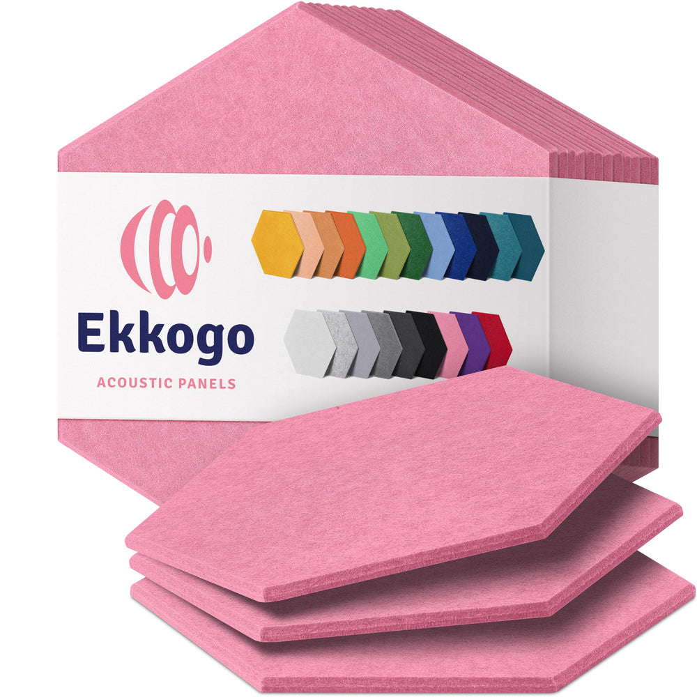 Ekkogo Acoustic Panels 12-Pack Soundproof Wall Panels 12"X10.4"X0.4" Sound Panels High Density Sound Dampening Panels - [Chic Pink Hexagon]