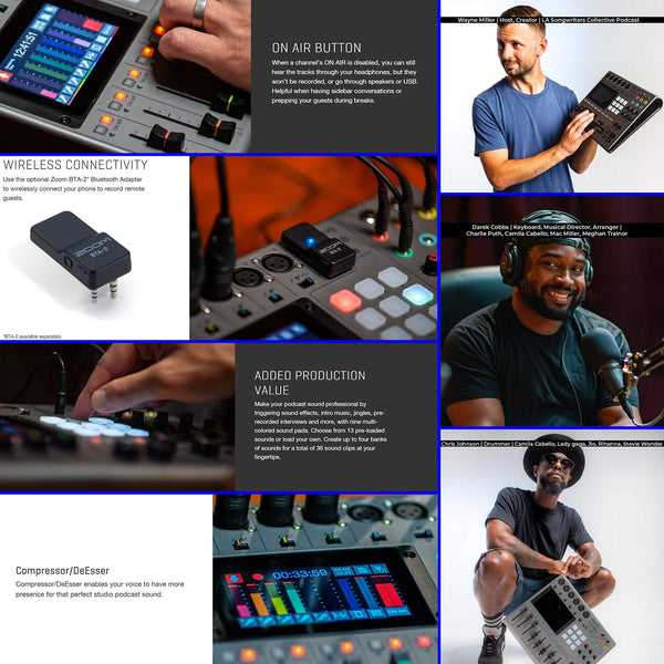 Zoom PodTrak P8 Multitrack Podcast Recorder + 2X Zoom ZDM-1 Podcast Mic + 2X Headphones + 2X Windscreens + 2X Tabletop Stands + 64GB Memory Card + 2X Boom Arms + Cables - Ultimate Podcasting Bundle