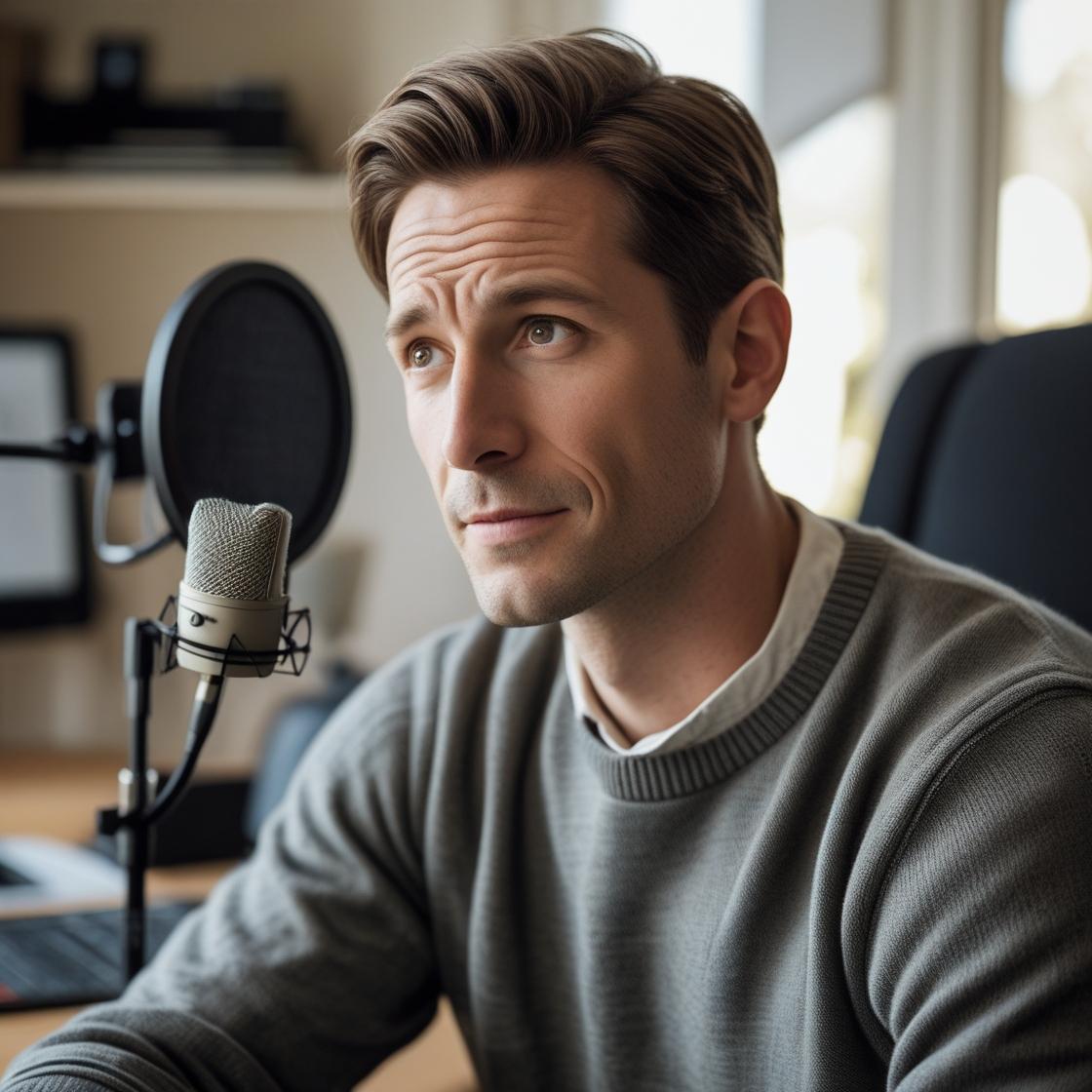 Microphone in home studio setting creating a Podcast Content Creator with Beginner and Pro Gear Set Up Kit Bundle